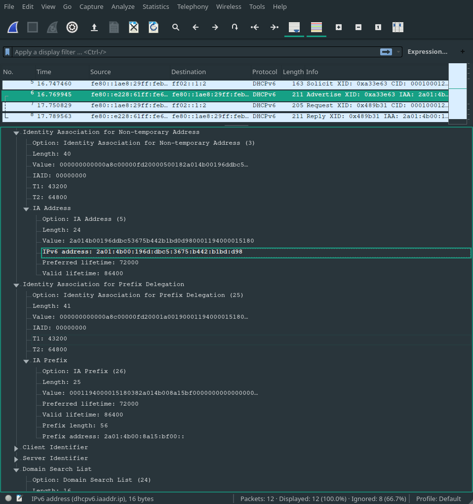 DHCPv6 is giving a non-routable address